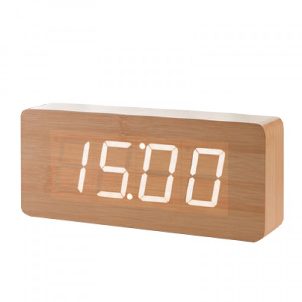 LED Digital Clock Wooden 1292-White
